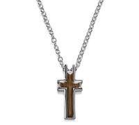 Lucleon by Trendhim | Cross Necklace | For Men | 2.8mm Cable chain | Silver-colored, True brown and Dark brown Stainless Steel | Religions Motif | Polished Finish