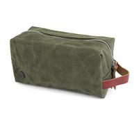 Lucleon by Trendhim Green Wash Bag for Men | Compact Waxed Canvas and Leather Toiletry Bag in Olive with Burnt Orange Accents | Durable Danish Design for Travel & Daily Grooming