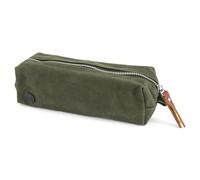 Lucleon by Trendhim Khaki Mini Wash Bag for Men | Small Waxed Canvas Toiletry Bag with Burnt Orange Details and Leather Accents | Compact Travel Kit | Rugged Danish Design