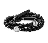 Lucleon by Trendhim Men’s Beaded Bracelet in Leather and Black Onyx Beads | Adjustable Length with Religious Symbols and Toggle Clasp | Danish Design | Casual Accessory