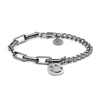 Lucleon by Trendhim Men’s Bracelet in Stainless Steel with Smiley Charm in Silver | Adjustable Length with Lobster Clasp and Chain Links | Danish Design | Casual Accessory
