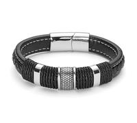 Lucleon by Trendhim Men's Bracelet | Black Icon Leather Bracelet with Silver-Tone Stainless Steel Clasp | Braided Genuine Leather | Danish Design | Gift Idea for Men & Father's Day