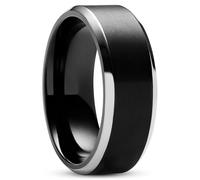 Lucleon by Trendhim Men's Ring | Aesop Keith Brushed Titanium Ring | Danish Design | Lightweight & Durable Men's Jewellery for Everyday & Occasion | Black with Silver-Tone Lines