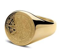 Lucleon by Trendhim Men's Ring | Compass Signet Ring in Gold-Tone Surgical Steel with Engraved Design | Danish Design | Stylish Men's Jewellery for Everyday & Occasion