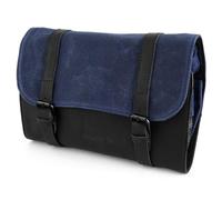 Lucleon by Trendhim Navy Grover Roll-Out Wash Bag for Men | Waxed Canvas and Leather | Hanging Travel Toiletry Case | Adjustable Strap | Danish Design with Masculine Utility Appeal