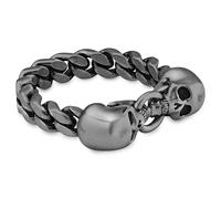 Lucleon by Trendhim Rings Men | Grey Stainless Steel with Skull Motif | 316L Stainless Steel & Blackened Finish | Danish Design | Flat Shape | Graphite