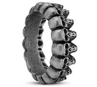 Lucleon by Trendhim Rings Men | Grey Stainless Steel with Skull Motif | 316L Stainless Steel & Blackened Finish | Danish Design | D-shaped | Metallic Gray