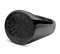 Lucleon by Trendhim Signet Ring Men | Black Surgical Steel with PVD Coating | Polished Finish | Danish Design | Compass Motif | Black