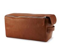 Lucleon by Trendhim Tan Leather Wash Bag for Men | Large Toiletry Bag in Genuine Buffalo Leather with Aniline Finish and Cotton Lining | Premium Danish Design for Refined Travel Organisation