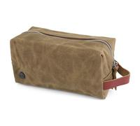 Lucleon by Trendhim Tan Wash Bag for Men | Sturdy Waxed Canvas Toiletry Bag with Leather and Khaki-Burnt Orange Accents | Danish Design for Functional Travel Packing