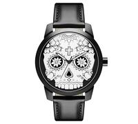 Lucleon by Trendhim | White Skull Day of The Dead Watch | for Men | Black | Leather Strap and Domed Sapphire Glass | Water Resistant up to 50 Meters | Danish Design