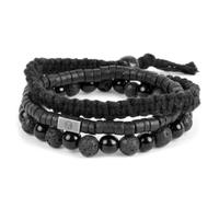 Lucleon Lava Rock, Onyx and Coconut Wood Bracelet Set, Black, Natural Stone Beads, One Size, Layered Look, Gift for Him, Men's Bracelet Style Men's Accessory