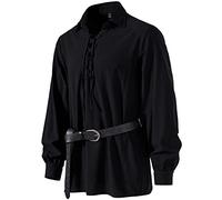 LucMatton Men's Lapel Lace up Medieval Tunic Shirts for Halloween Cosplay Viking Pirate Vampire Renaissance Gothic Victorian Costume Black Small