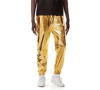 LucMatton Mens Metallic Shiny Jogger Sweatpants 70s Disco Hippop Party Rock Star Elastic Sparkle Trousers Gold Lame Pants XX-Large