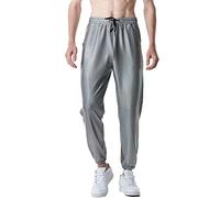 LucMatton Mens Metallic Shiny Jogger Sweatpants 70s Disco Hippop Party Rock Star Elastic Sparkle Trousers Silver Lame Pants X-Large