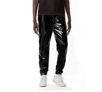 LucMatton Mens Metallic Shiny Jogger Sweatpants 70s Disco Hippop Party Rock Star Elastic Sparkle Trousers Black Pants Small