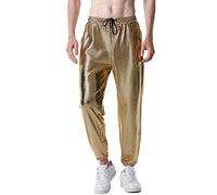 LucMatton Mens Metallic Shiny Jogger Sweatpants 70s Disco Hippop Party Rock Star Elastic Sparkle Trousers Gold Lame Pants XXX-Large