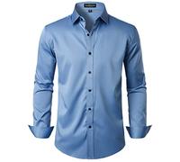 LucMatton Men's Stylish Stretch Wrinkle-Free Dress Shirt Formal Long Sleeve Slim Fit Button Down Shirts for Wedding Party Ink Blue XX-Large