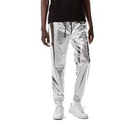 LucMatton Mens Tin Metallic Shiny Jogger Sweatpants 70s Disco Hippop Party Rock Star Elastic Sparkle Trousers Silver Pants XX-Large