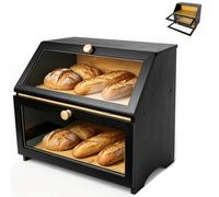 Lucn Double Decker Bamboo Bread Box with Lid, 2-Layer Kitchen Bread Storage Bin, Moisture Resistant Natural Bamboo Food Storage Container for Bread Pastries Muffins