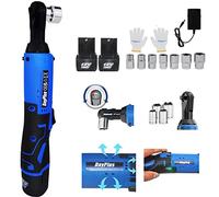 Lucn Electric Cordless Right Ratchet 3/8'' 90° Angle Wrench with LED Work Light +7pcs Sockets Set, 40N.m Torque 12V Power Ratchet Wrenches Set with 2pcs 1500mAh Li-Ion Batteries and 1pcs Fast Charger