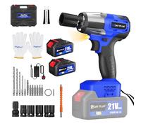 Lucn Impact Wrench Electric Cordless Driver 1/2" Worklight Car Repair Wheel Nut Gun, 420Nm, 3200RMP, 2 x 6.0Ah Li-ion Battery, 4 Sockets and 12 Drill Bits