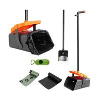 Lucn Pooper Scooper Pet Poop Scoop Tray Rake w/116cm Long Handle Garden Cleaning Set, Dog Waste Picker, Poo Scooper and Rake Set, 46" Handle Dog Poop Scoop & Rake Set