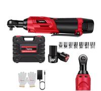 Lucn Red Electric Cordless Ratchet 3/8" Right Angle Wrench Impact Power 150Nm 2 Batteries