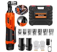 Lucn Right Angle Cordless Impact Wrench Li-ion Impact Driver Nut Gun + 2Pc Batteries Orange