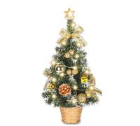 Lucoss 45cm Small Christmas Tree with Lights, Golden Mini Christmas Tree with Pine Cones & Star Topper, Perfect for Bedroom, Kitchen, Party Decoration (Battery Not Included)