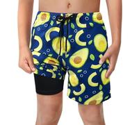 LUCOWEE Boys Avocado Fruit Swim Trunks with Boxer Brief Liner Anti Chafe No Mesh Swimming Shorts Compression Lined 4-Way Stretchy UPF Quick Dry Bathing Suit Size 18-20