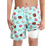 LUCOWEE Boys Bathing Trunks Boxer Brief Lined Anti Chafe Quality Swimming Shorts Swimsuits Stretchy Light Weight Quick Dry UPF 50+ Water to Land Donuts Size 10-12
