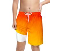 LUCOWEE Boys Bathing Trunks Comfort Inside Liner Anti Chafe no Nets Shorts Swimsuits Sandless Stretchy Real Drawstring Quick Dry UPF 50+ Sunset Orange Ombre Size 18-20