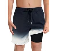 LUCOWEE Boys Black Ombre Swim Trunks Built-in Soft Shorts Lined no Chafe Amphibious Shorts Bathing Suit Sandless Stretchy Functional Drawstring Quick Dry UPF 50+ Size 7 8