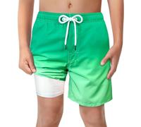 LUCOWEE Boys Light Green Ombre Swim Trunks Built-in Soft Shorts Lined no Chafe Amphibious Shorts Bathing Suit Sandless Stretchy Functional Drawstring Quick Dry UPF 50+ Size 7 8