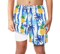 LUCOWEE Boys Palmtree Pineapple Swim Trunks with Boxer Brief Liner Anti Chafe No Mesh Swimming Shorts Compression Lined 4-Way Stretchy UPF Quick Dry Bathing Suit Size 18-20
