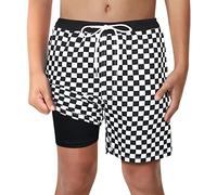 LUCOWEE Boys Swim Trunks with Boxer Brief Liner Anti Chafe No Mesh Swimming Shorts Compression Lined 4-Way Stretchy UPF Quick Dry Swimsuit Size Small 7-8