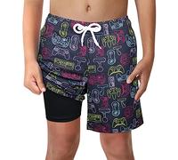 LUCOWEE Boys Swim Trunks with Boxer Brief Liner Compression 6" Swimming Shorts Stretchy UPF Quick Dry Swimsuit Size 6-20