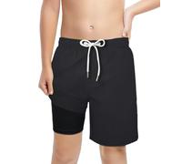 LUCOWEE Boys Swiming Trunks Compression Boxer Brief Liner Anti Chafe Swim Shorts Swimsuits Sandless Stretchy Real Drawstring Light Weight Quick Dry UPF 50+ Black Size X-Large