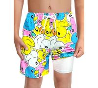 LUCOWEE Boys Swiming Trunks Soft Boxer Liner Anti Chafe Swim Hybrid Shorts Swimsuits Comfort Thick Stretchy Light Weight Quick Dry UPF 50+ Brilliant Ducks Size 18-20