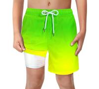 LUCOWEE Boys Swiming Trunks Soft Boxer Liner Anti Chafe Swim Hybrid Shorts Swimsuits Comfort Thick Stretchy Light Weight Quick Dry UPF 50+ Colorful Ombre Neon Youth Size 18-20