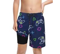 LUCOWEE Boys Swimsuit Trunks Boxer Brief Lined Chafe-Free Swimming Shorts Swimsuits Sandless Stretchy Functional Drawstring Light Weight Quick Dry UPF 50+ Gamepad Navy Size 10 12 Years Old