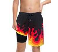 LUCOWEE Boys Swimsuit Trunks Boxer Brief Lined Chafe-Free Swimming Swimsuits Sandless Stretchy Real Drawstring Light Weight Quick Dry UPF 50+ Fire Flame Size 10 12 Years Old
