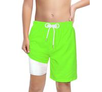 LUCOWEE Boys Swimsuit Trunks Built-in Soft Layer Lined Chafe-Free Swimming Shorts Bathing Suit Sandless Stretchy Functional Drawstring Light Weight Quick Dry UPF 50+ Fluorescent Green Size Small