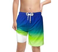 LUCOWEE Boys Swimsuit Trunks Built-in Soft Shorts Lined no Chafe Swimming Shorts Bathing Suit Sandless Stretchy Functional Drawstring Quick Dry UPF 50+ Gradient Royal Neon Size 7 8