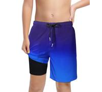 LUCOWEE Boys Swimsuit Trunks Built-in Soft Shorts Lined no Chafe Swimming Shorts Bathing Suit Sandless Stretchy Functional Drawstring Quick Dry UPF 50+ Gradient Royal Navy Size 7 8