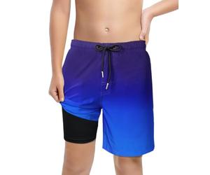 LUCOWEE Boys Swimsuit Trunks Built-in Soft Shorts Lined no Chafe Swimming Shorts Bathing Suit Sandless Stretchy Functional Drawstring Quick Dry UPF 50+ Gradient Royal Navy Size 7 8