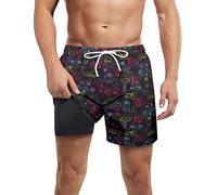 LUCOWEE Mens Swim Trunks with Compression Liner Anti Chafe Boxer Brief Lined Swimming Trunks Bathing Suits UPF 50+ Stretchy 5 inch Inseam Bathing Suit Shorts Games Medium