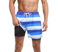 LUCOWEE Mens Swim Trunks with Compression Liner no Chafe Boxer Brief Lined Swimming Trunks Quick Dry UPF 50+ Stretchy 5/7 inch Inseam Bathing Suit Shorts Size Small 28-30