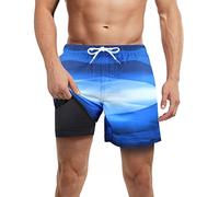 LUCOWEE Mens Swim Trunks with Compression Liner no Chafe Boxer Brief Lined Swimming Trunks Quick Dry UPF 50+ Stretchy 5/7 inch Inseam Bathing Suit Shorts Silver Lining